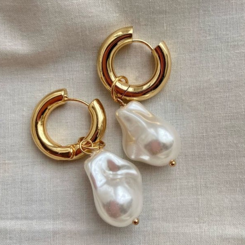 Gold Hoop Earrings with Pearl Drops